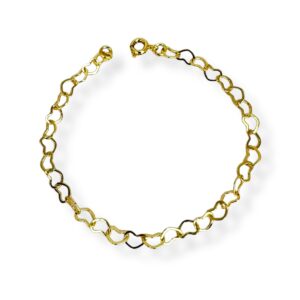 Pulseira Elos Coração Banho Ouro